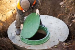 Septic tank contractor opening septic to pump