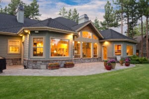 Beautiful home with stone patio.